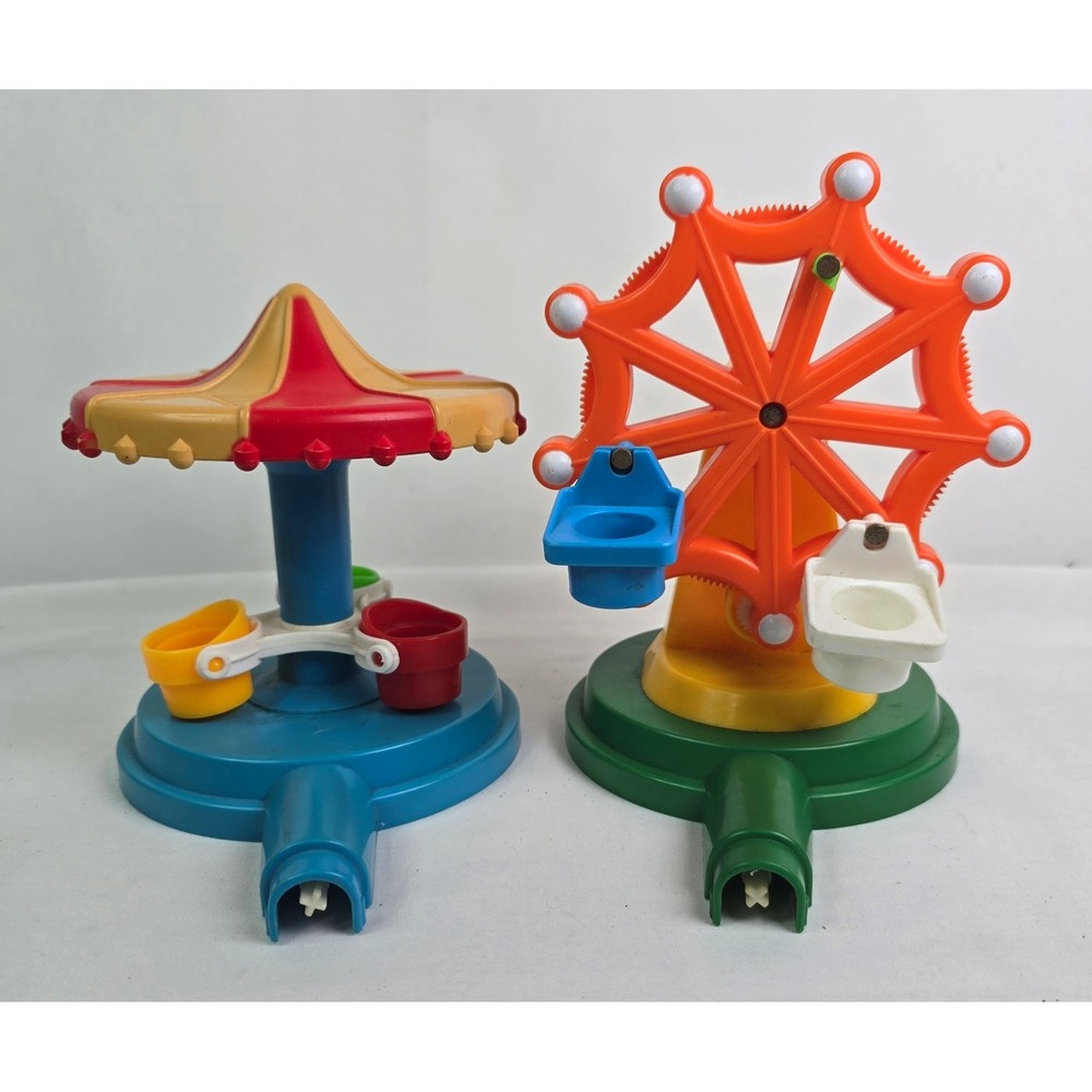 Vintage Fisher Price Little People Carnival Ferris Wheel & Carousel Ride Set
